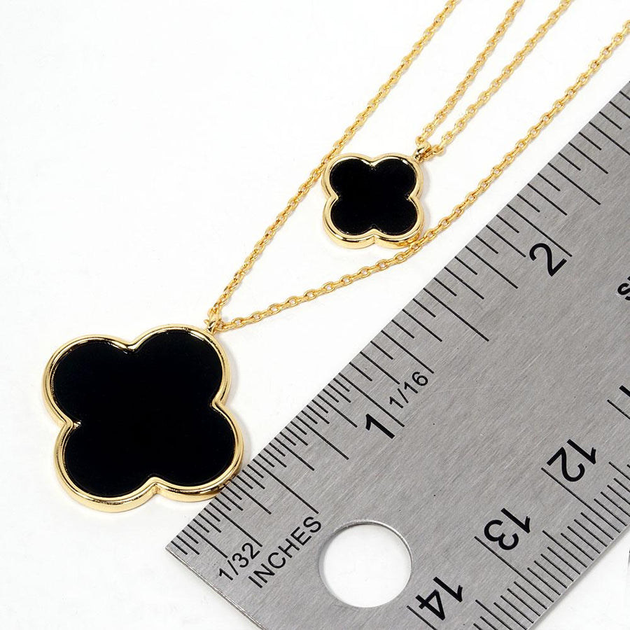 Gold Dipped Double Mother of Pearl Quatrefoil Pendant Necklace - Stacked Shell Jewelry - Layering Necklace