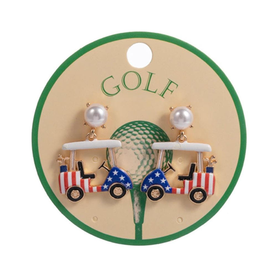 Golf Cart Drop Earrings | Patriotic USA Flag Design, Sports Lover Jewelry