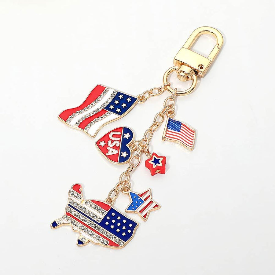 American USA Flag Star Drop Keychain Bag Charm - Red White Blue Bag Accessory