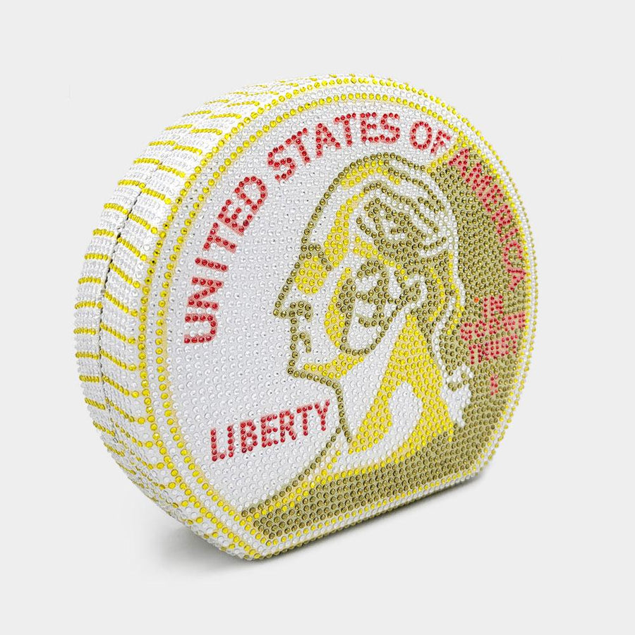USA Quarter Coin Rhinestone Clutch Bag | Patriotic Americana Statement Evening Purse