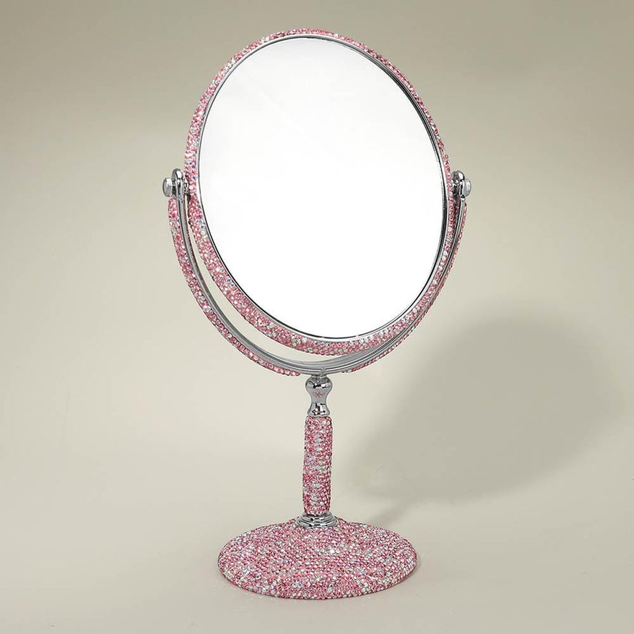 Bling Studded Double Sided Rotating Stand Vanity Mirror | Bridal Makeup Mirror | Elegant Tabletop Decor