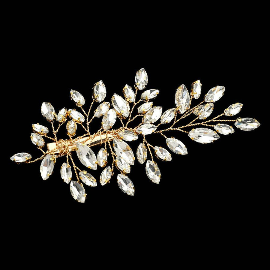Marquise Stone Leaf Branch Hair Clip | Elegant Bridal Handmade Hair Barrette | Wedding Accessory