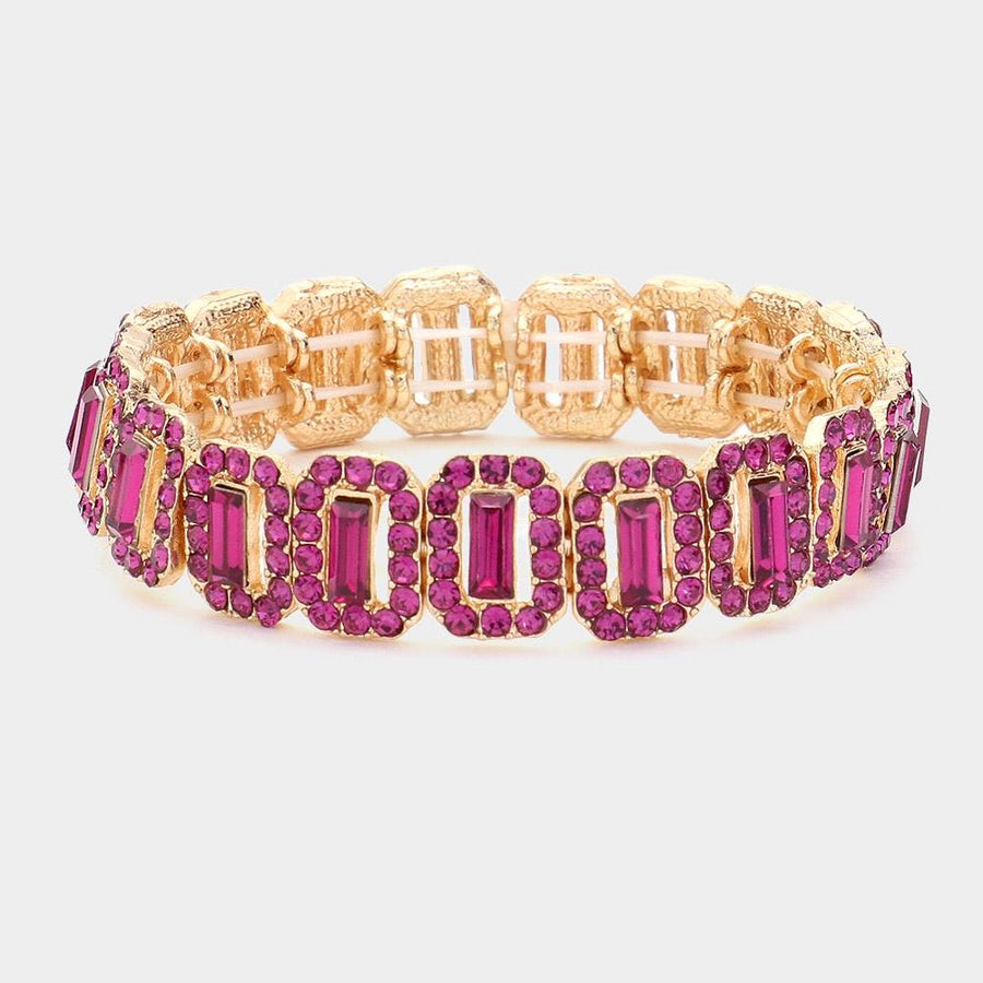 Emerald Cut Crystal Rhinestone Pave Evening Bracelet - Bridal Bracelet - Formal Gala Bracelets