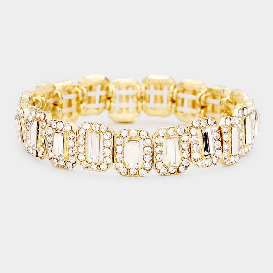 Emerald Cut Crystal Rhinestone Pave Evening Bracelet - Bridal Bracelet - Formal Gala Bracelets