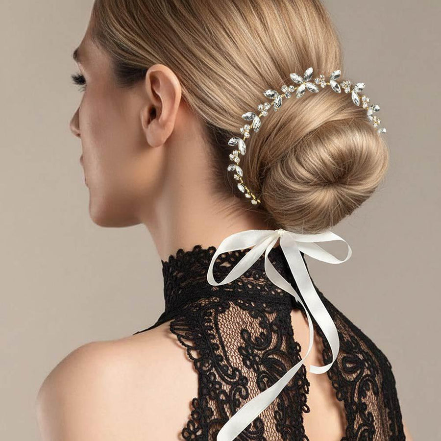 Marquise Stone Cluster Vine Bun Wrap Headpiece | Elegant Wedding Bridal Bun Hair Wreaths