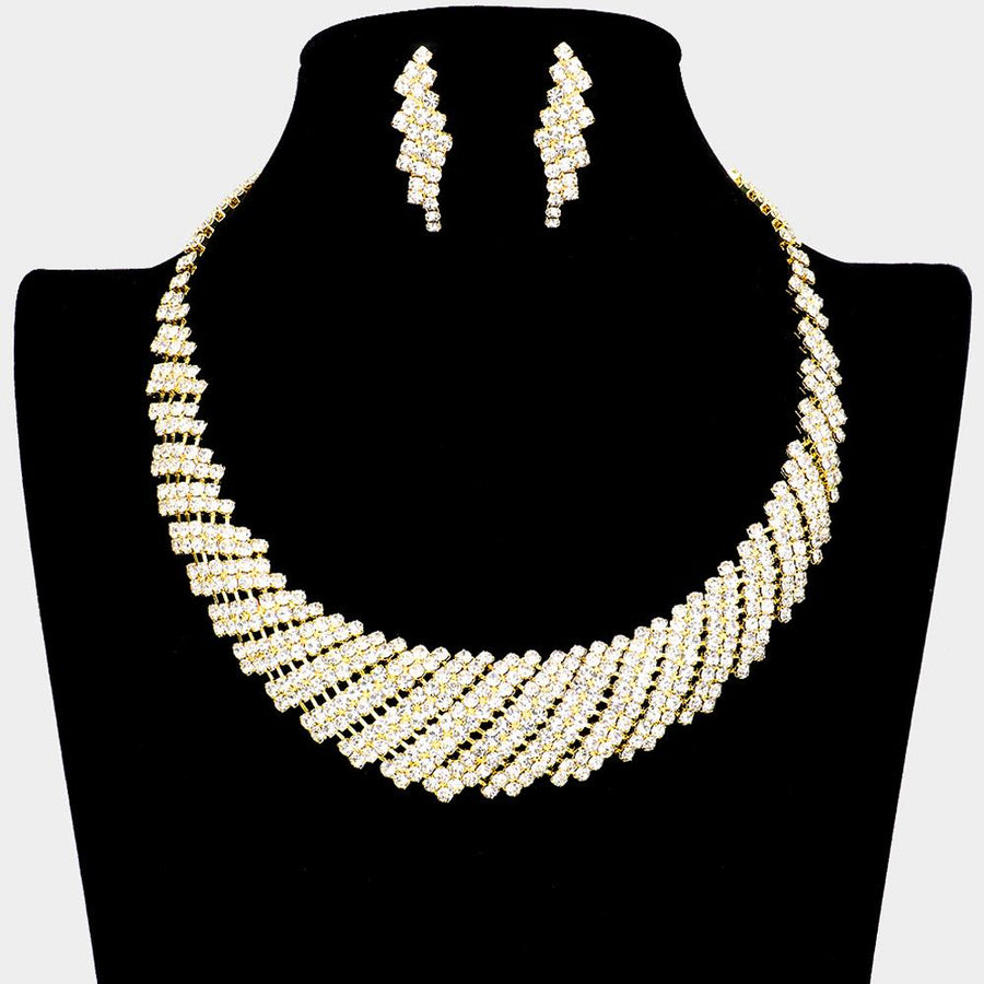 Crystal Rhinestone Round Collar Necklace Set | Glam Statement Bib Jewelry | Bridal Evening Party Necklace
