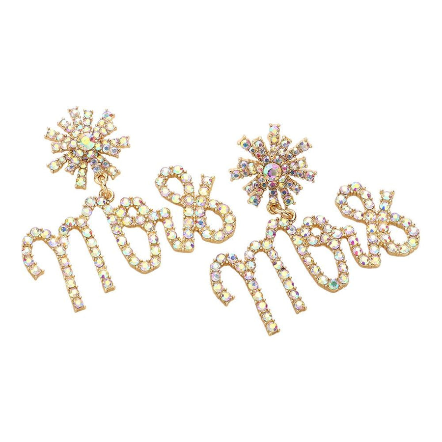 Mrs Rhinestone Embellished Message Dangle Earrings | Sparkly Bridal Statement Jewelry | Wedding Bachelorette Bride Earrings