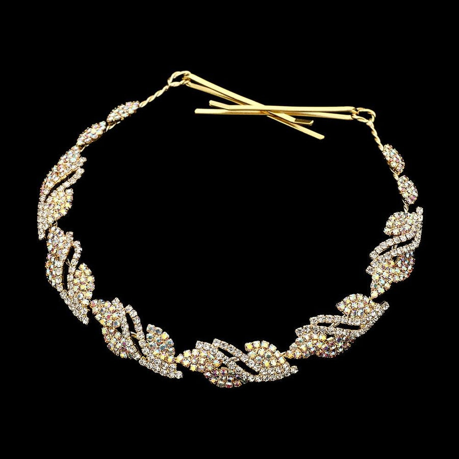 Rhinestone Paved Leaf Vine Wrap Headpiece | Bridal Crystal Hair Wreaths | Wedding Headband Hair Accessory