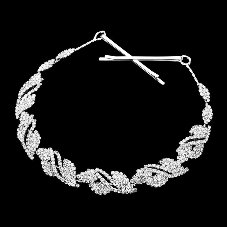 Rhinestone Paved Leaf Vine Wrap Headpiece | Bridal Crystal Hair Wreaths | Wedding Headband Hair Accessory
