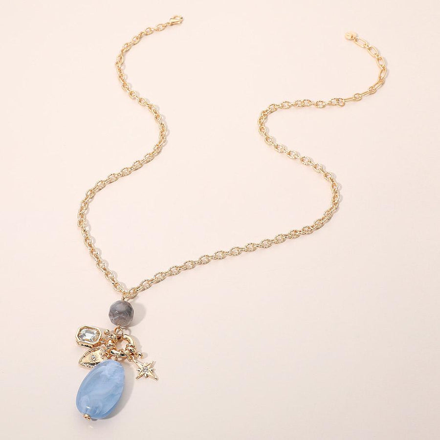 Marbled Resin Stone Evil Eye Heart Star Charm Pendant Necklace | Boho Celestial Protection Jewelry