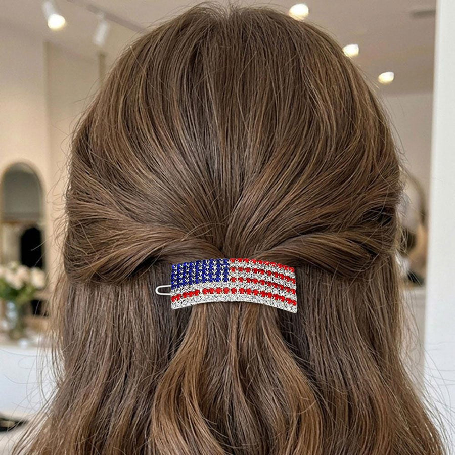 American USA Flag Crystal Barrette | Patriotic Sparkly Hair Clip | Red White Blue Hair Accessory