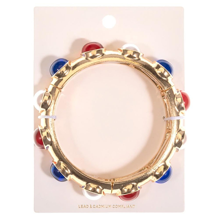 Round American USA Colorway Pearl Around Stretch Bracelet - Red White Blue Bead Bangle
