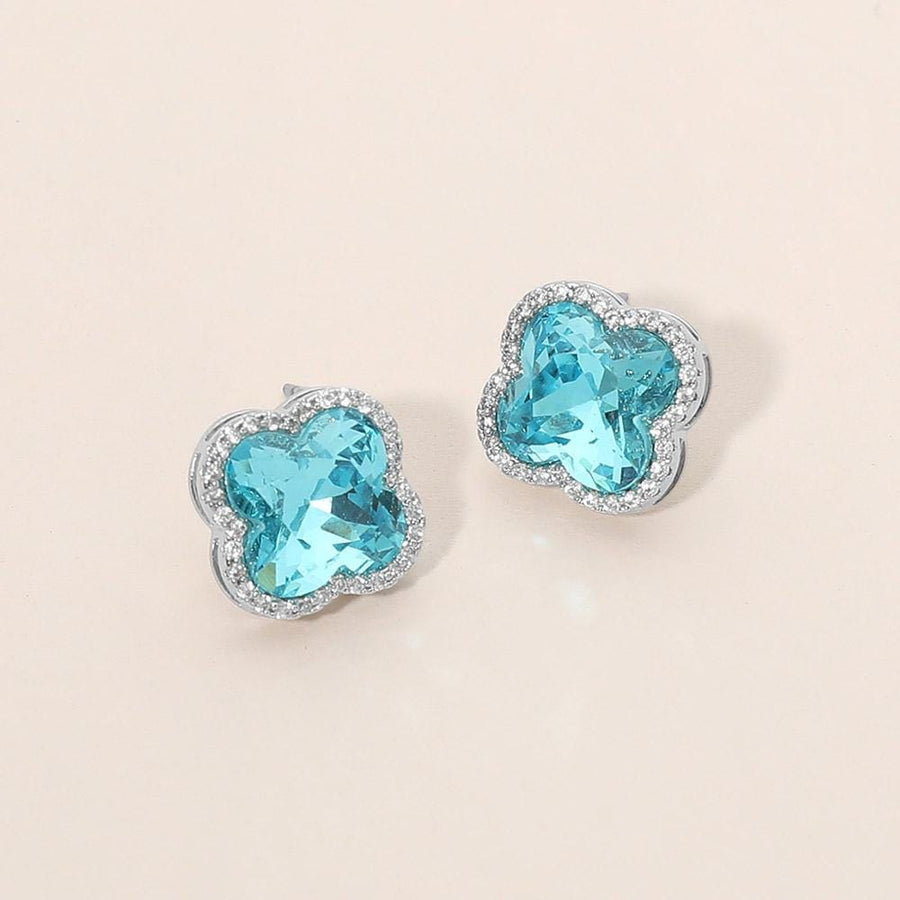 CZ Quatrefoil Stud Earrings | Dainty Crystal Minimalist Clover Earrings for Women | Everyday Fashion Jewelry