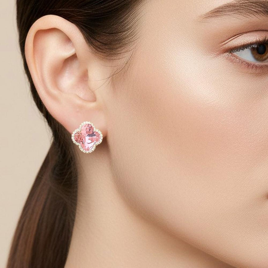 CZ Quatrefoil Stud Earrings | Dainty Crystal Minimalist Clover Earrings for Women | Everyday Fashion Jewelry