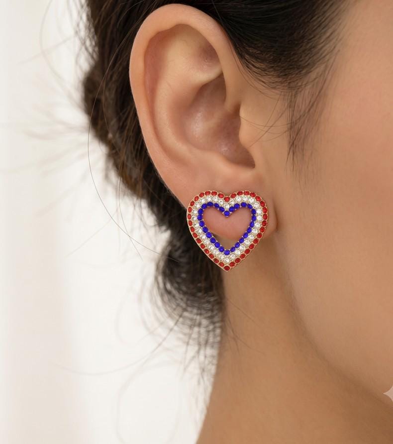 Stone Paved Open Heart Stud Earrings - Dainty Crystal Studs - Pave Heart Earring Gift