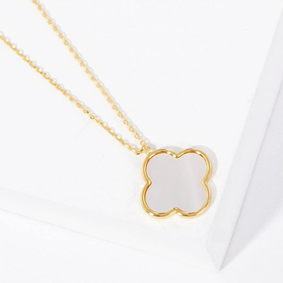 Gold Dipped Mother of Pearl Quatrefoil Pendant Necklace - Dainty Shell Jewelry - Statement Layering Piece
