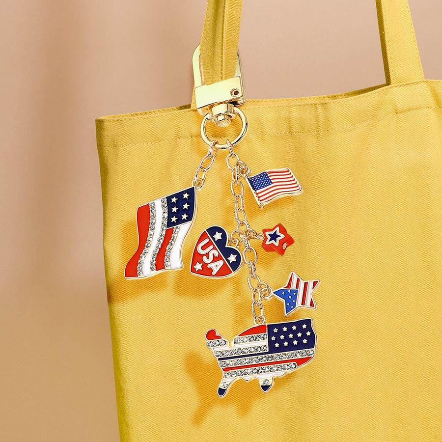 American USA Flag Star Drop Keychain Bag Charm - Red White Blue Bag Accessory