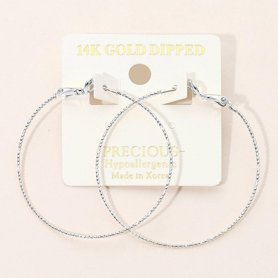 14K Gold Dipped Hypoallergenic Textured Skinny Hoop Earrings - Thin Gold Hoops - Minimalist Everyday Earring