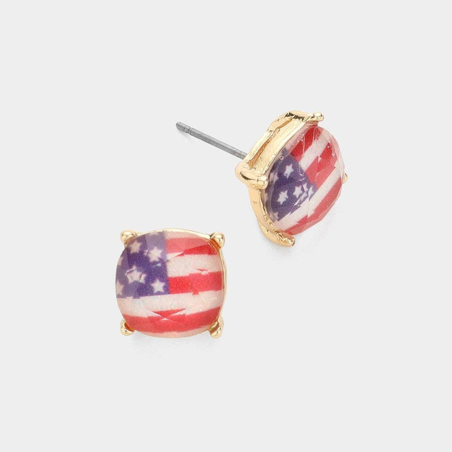 American USA Flag Stud Earrings - Dainty Patriotic Earrings for Women - Red White Blue Studs