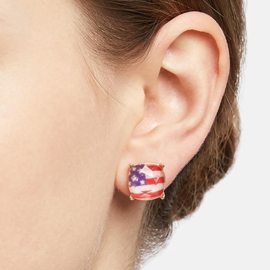 American USA Flag Stud Earrings - Dainty Patriotic Earrings for Women - Red White Blue Studs