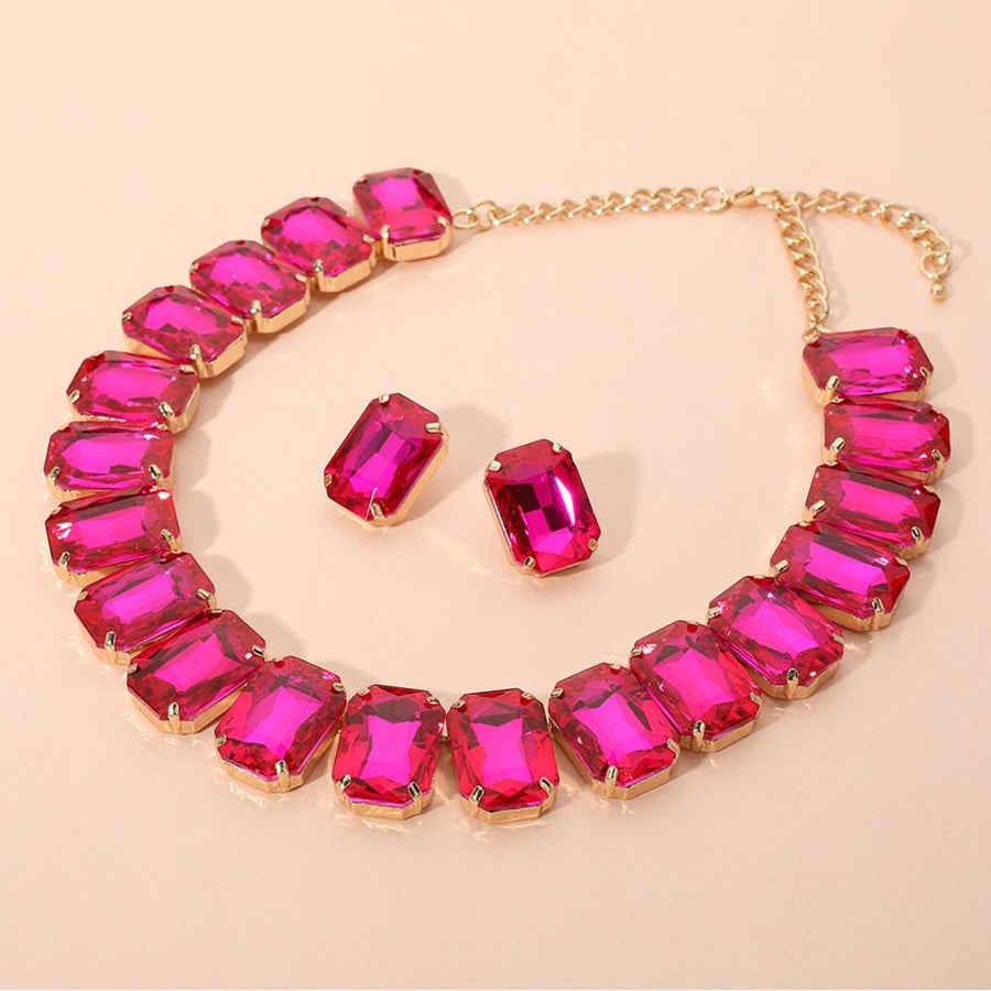 Emerald Cut Stone Collar Evening Necklace - Crystal Bridal Statement Necklace