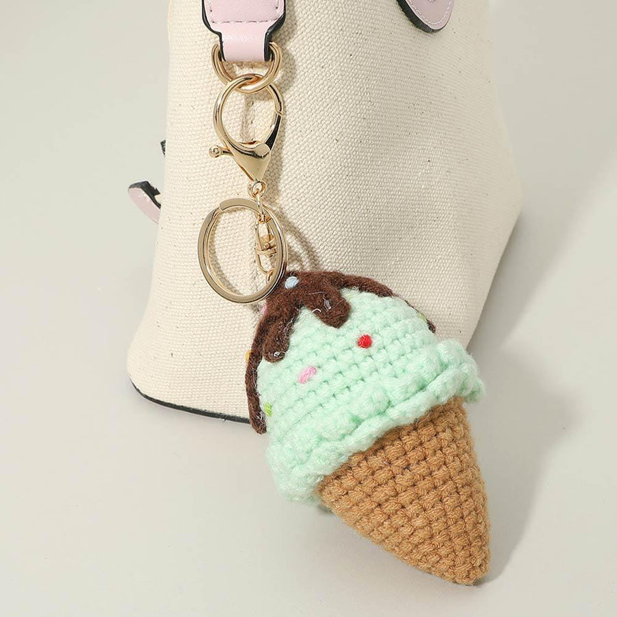 Crochet Ice Cream Handmade Keychain Bag Charm - Ice-Cream Lover Gift for Teens and Women