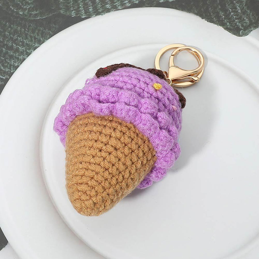 Crochet Ice Cream Handmade Keychain Bag Charm - Ice-Cream Lover Gift for Teens and Women