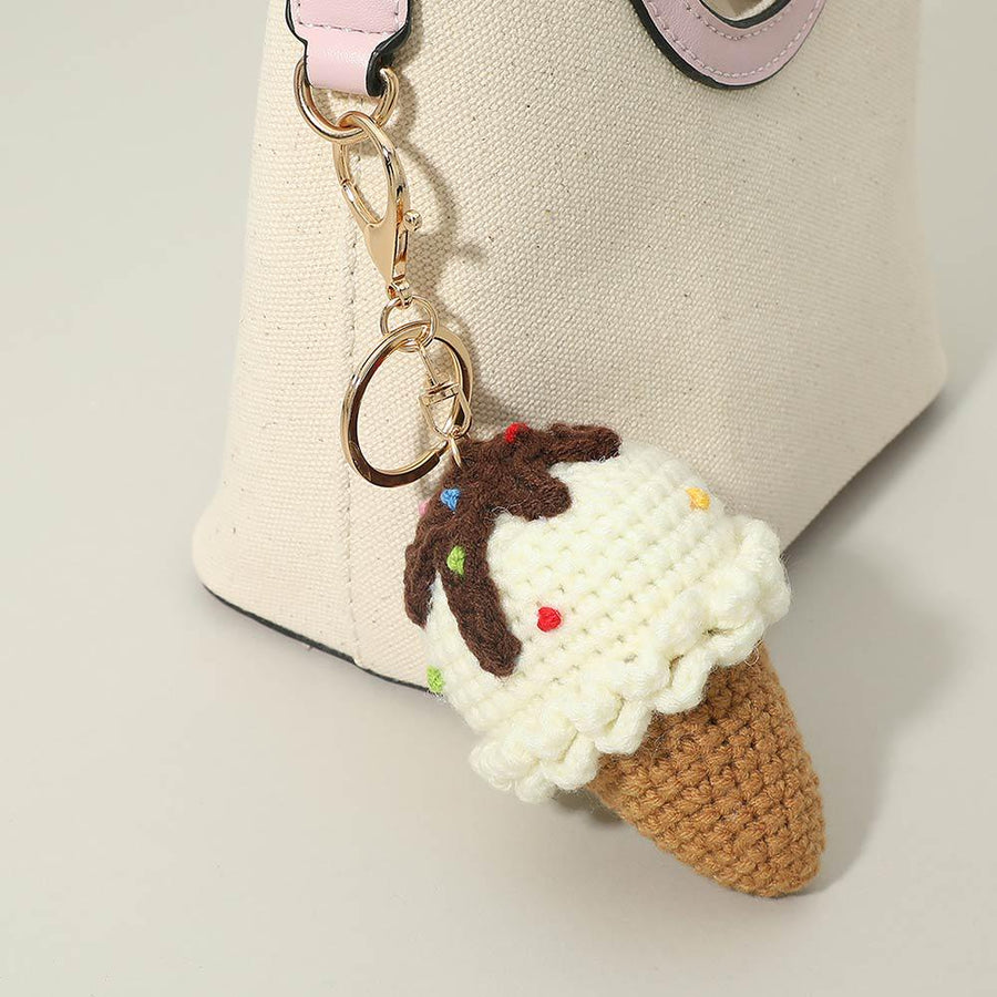 Crochet Ice Cream Handmade Keychain Bag Charm - Ice-Cream Lover Gift for Teens and Women