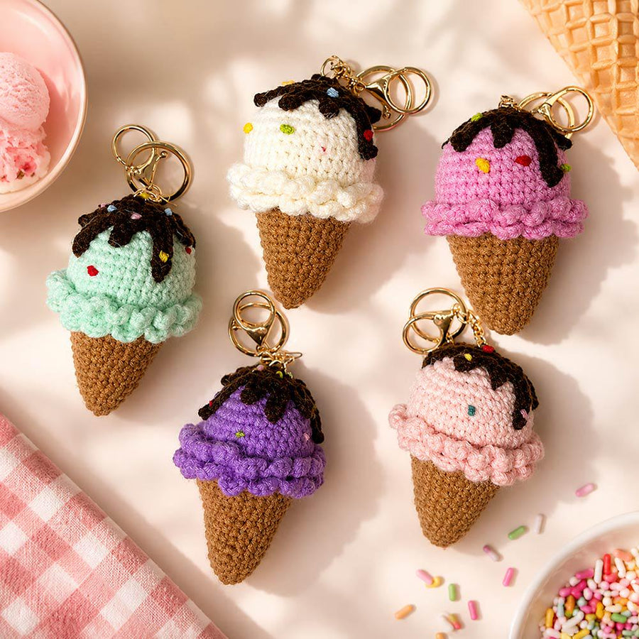Crochet Ice Cream Handmade Keychain Bag Charm - Ice-Cream Lover Gift for Teens and Women
