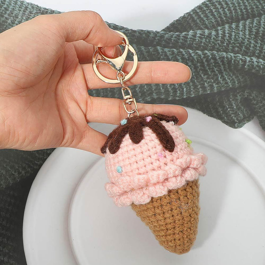 Crochet Ice Cream Handmade Keychain Bag Charm - Ice-Cream Lover Gift for Teens and Women