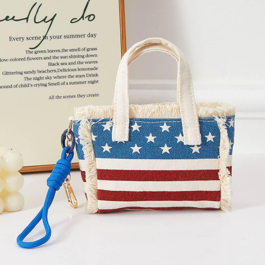 Mini Canvas Tote Bag Keychain Bag Charm | Purse Accessory | Trendy Handbag Keyring