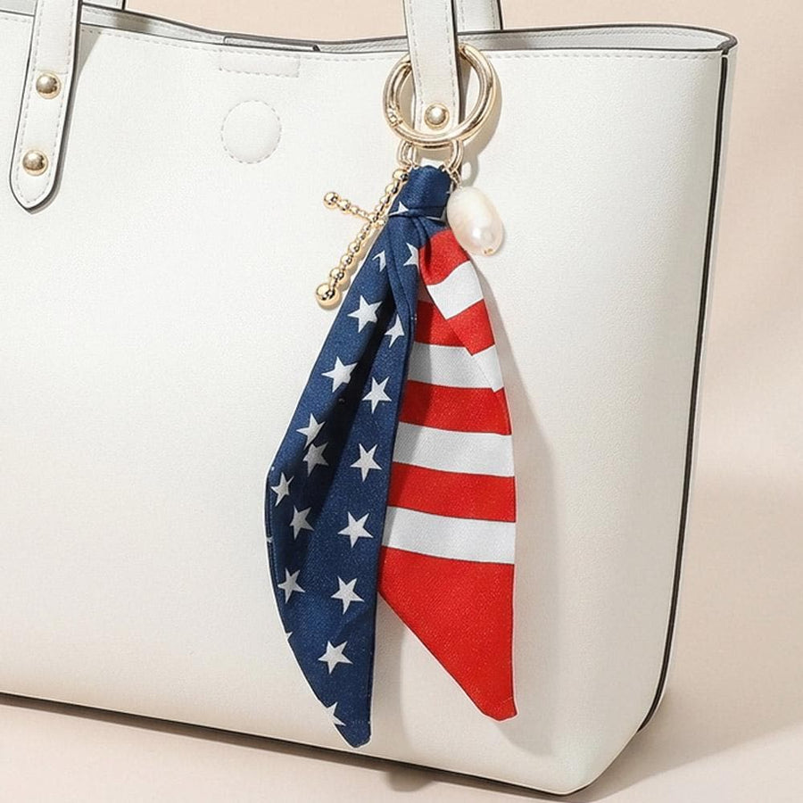 USA Flag Fabric Scarf Keychain Bag Charm - Patriotic Zip Charms - American Flag Keyring Gift