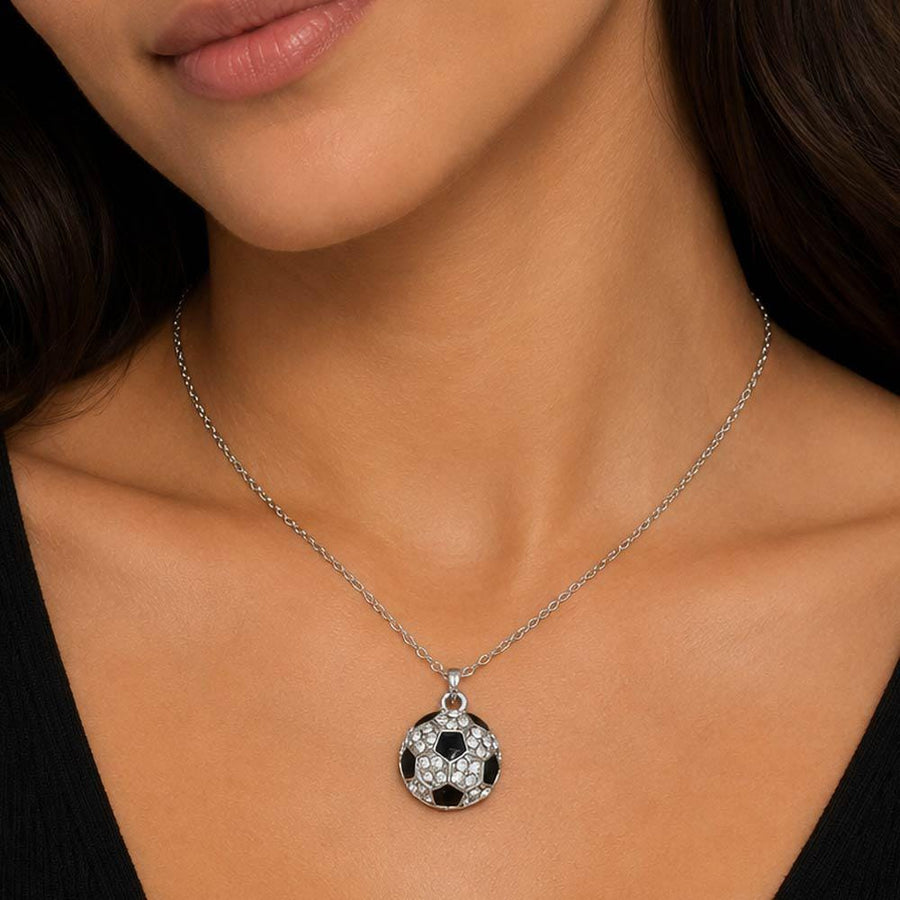 Crystal Soccer Pendant Necklace and Earrings | Sparkly Soccer Jewelry for Women & Girls