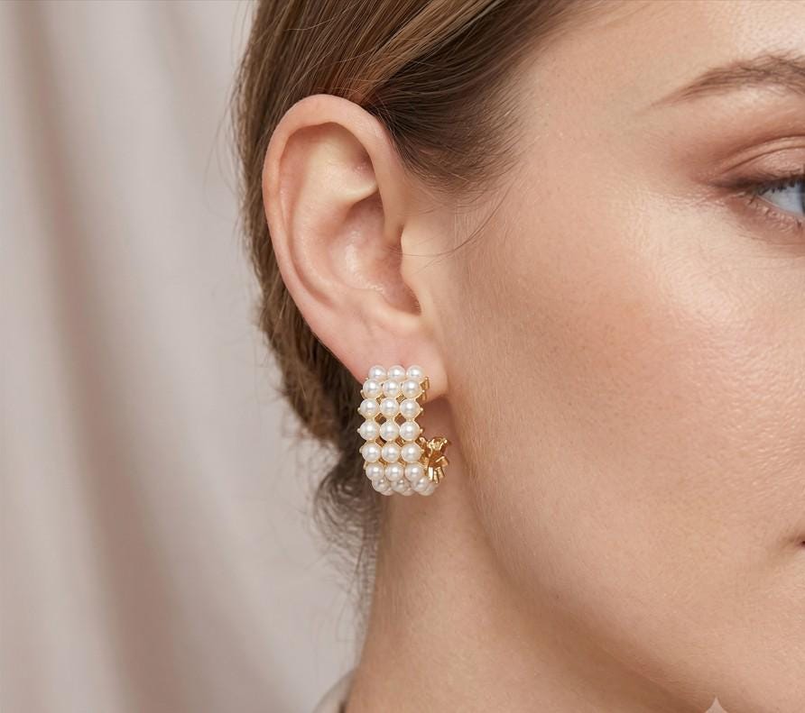 Cluster Hoop Earrings - Bold Beaded Statement Hoops - Unique Boho Artisan Textured Hoop Earring