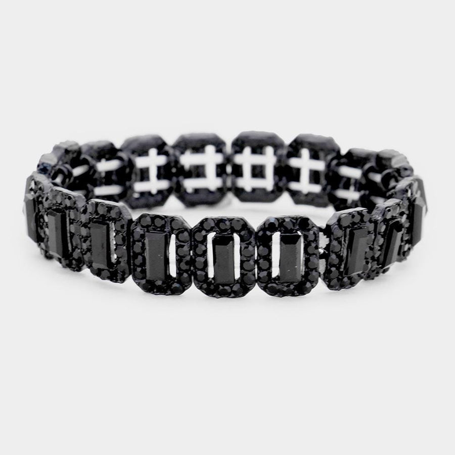 Emerald Cut Crystal Rhinestone Pave Evening Bracelet - Bridal Bracelet - Formal Gala Bracelets