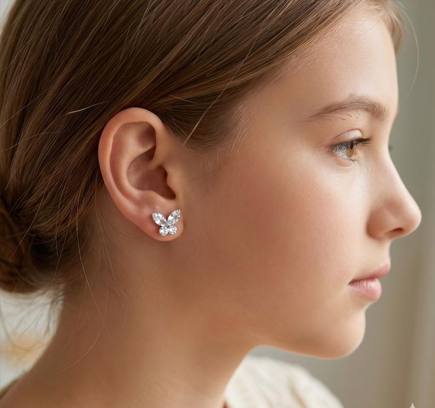 Sparkling Stone Butterfly Stud Earrings – Dainty Nature Jewelry