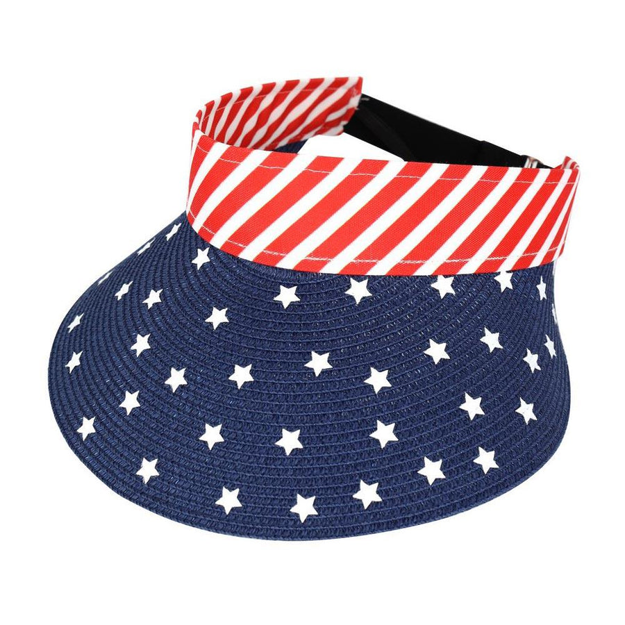 American USA Flag Straw Woven Adjustable Sun Visor Hat - Summer Beach Hat for Women