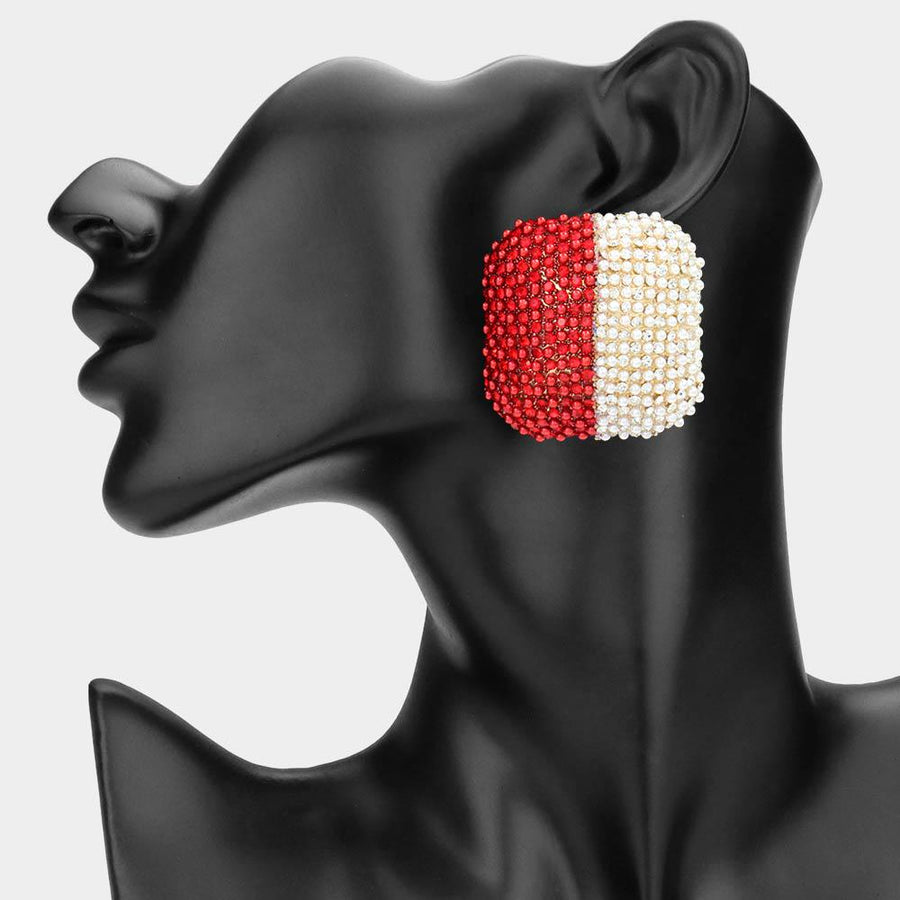 Bold Bling Studded Square Statement Earrings - Chunky Geometric Earrings - Glamour Party Earring - Evening Jewelry