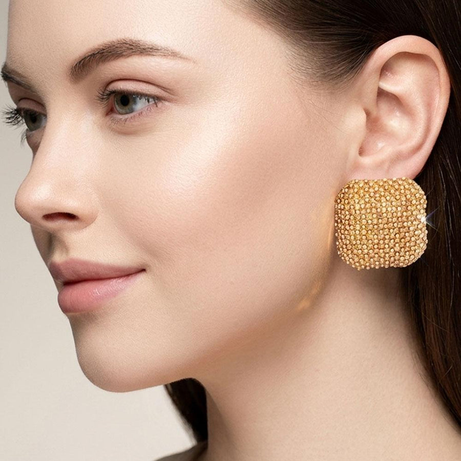 Bold Bling Studded Square Statement Earrings - Chunky Geometric Earrings - Glamour Party Earring - Evening Jewelry