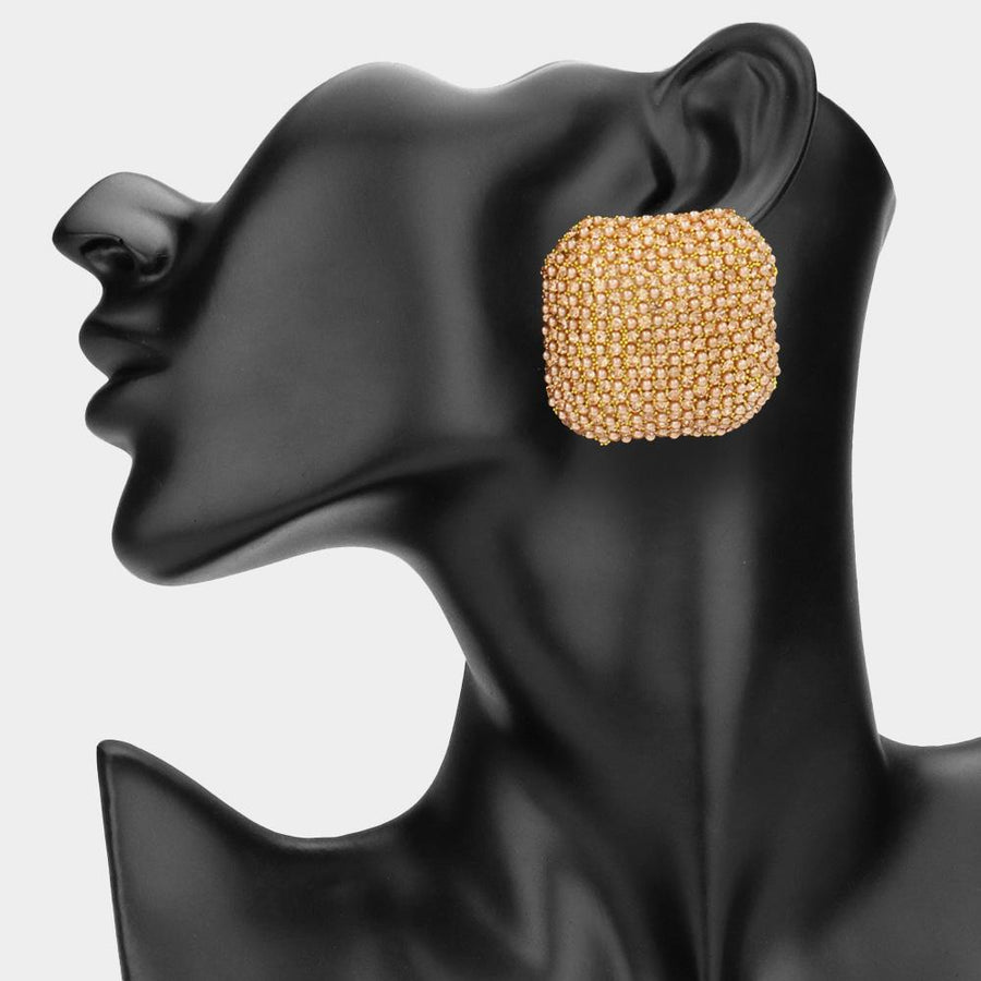 Bold Bling Studded Square Statement Earrings - Chunky Geometric Earrings - Glamour Party Earring - Evening Jewelry