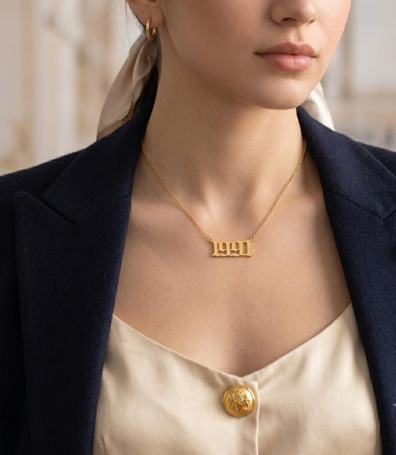 Gold Dipped Birth Year Plate Pendant Necklace - Birthday Graduation Gift - Custom Year Necklaces
