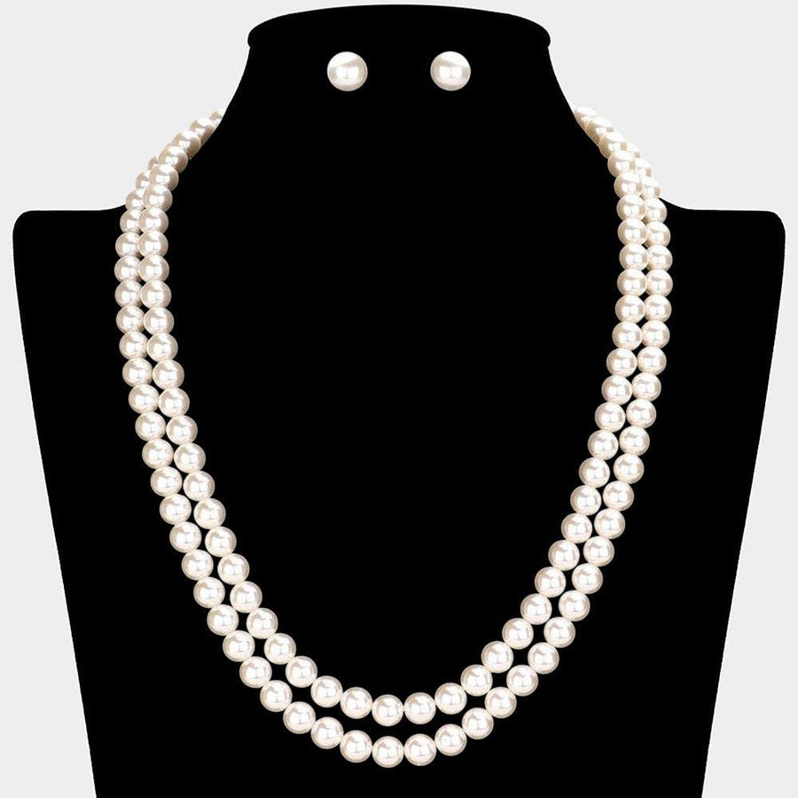 Double Layered Pearl Necklace - Classic Pearl Multi Strand Chain - Elegant Bridal Wedding Jewelry Gift