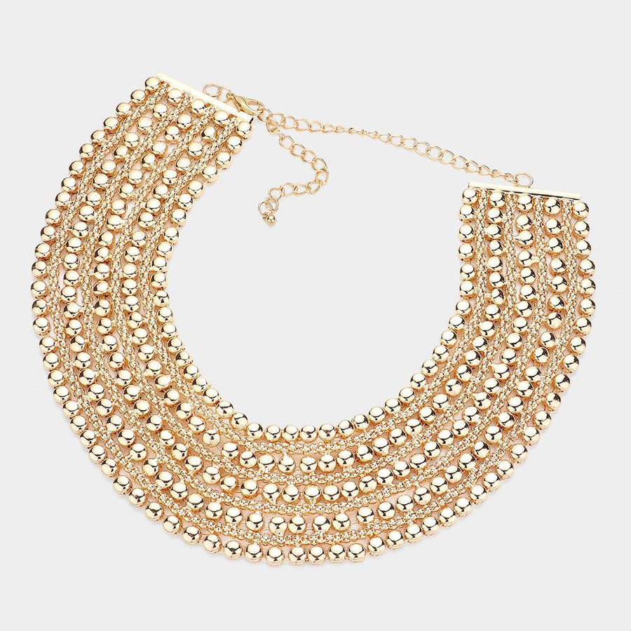 Metal Bubble Bib Choker Necklace, Bold Layered Chunky Statement Necklace Set