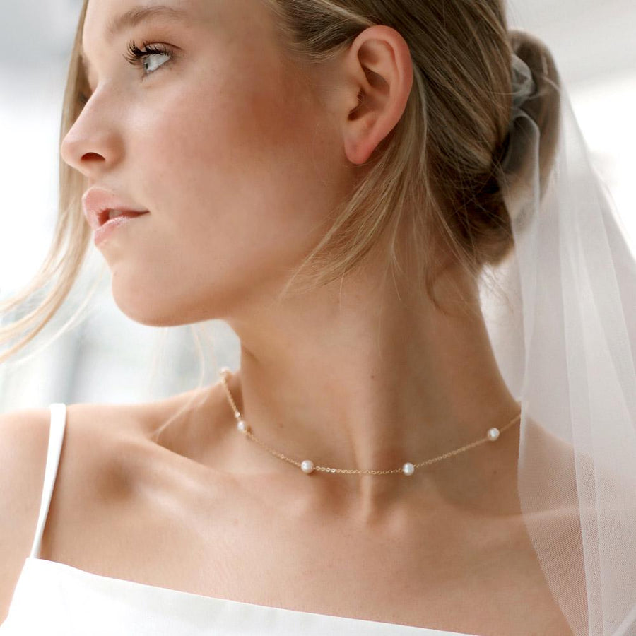 Pearl Station Necklace - Dainty Floating Pearl Chain - Minimalist Bridal Pearls Necklaces