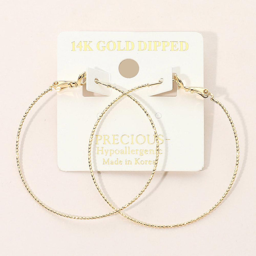 14K Gold Dipped Hypoallergenic Textured Skinny Hoop Earrings - Thin Gold Hoops - Minimalist Everyday Earring