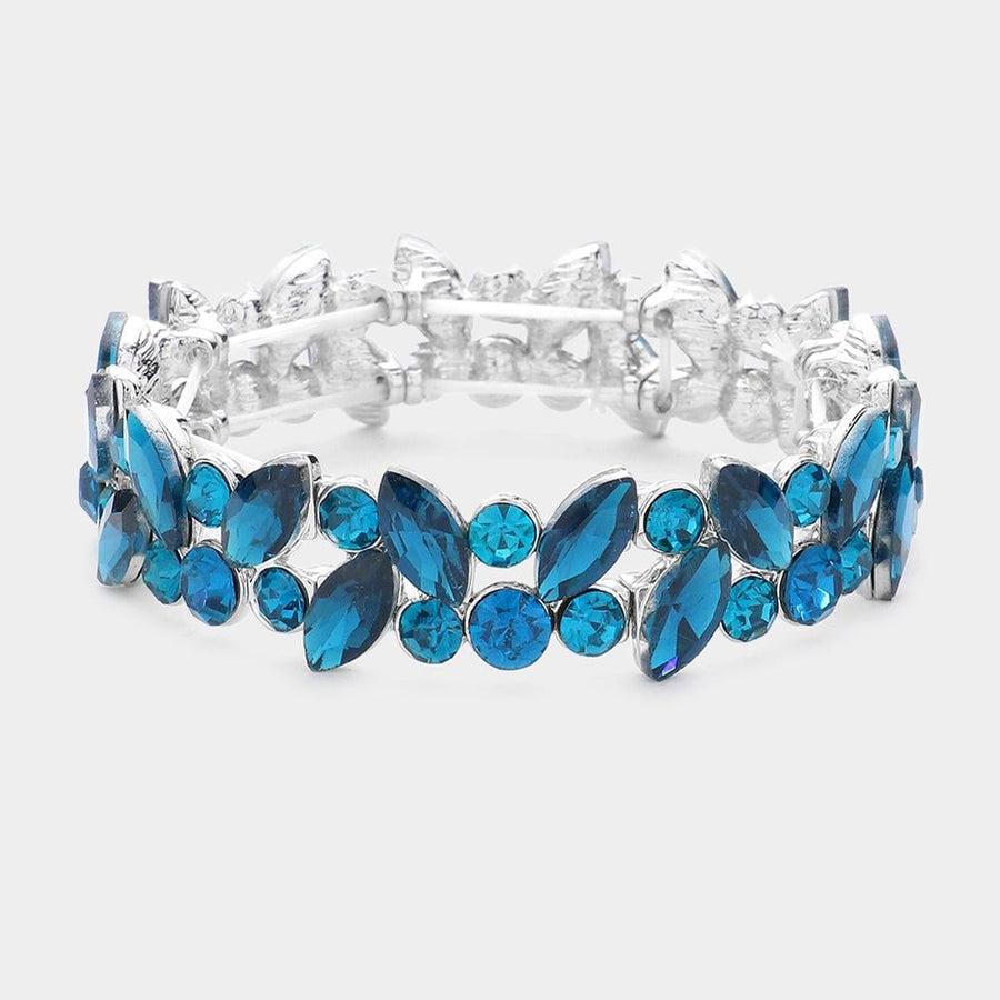 Glass Crystal Marquise Stone Cluster Stretch Bracelet - Sparkle Rhinestone Bracelet - Bridal Stackable Bracelets