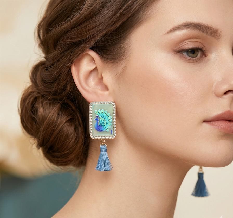 Frame Style Tassel Drop Earrings - Colorful Tassel Festival Dangle Earring - Boho Statement Jewelry
