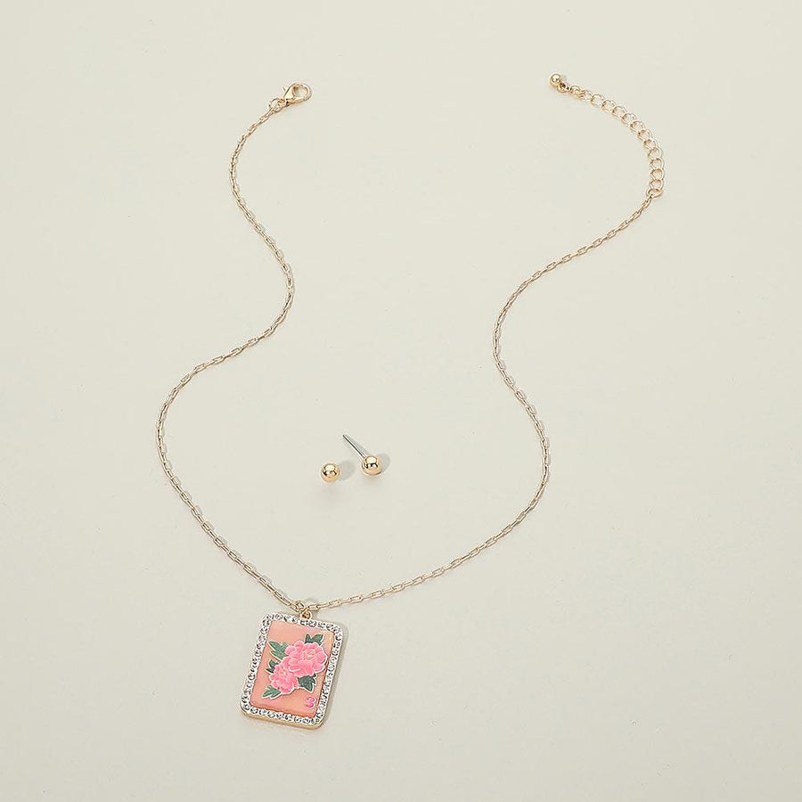 Floral Frame Pendant Necklace – Geometric Chain – Modern Pendant Artistic Jewelry Gift