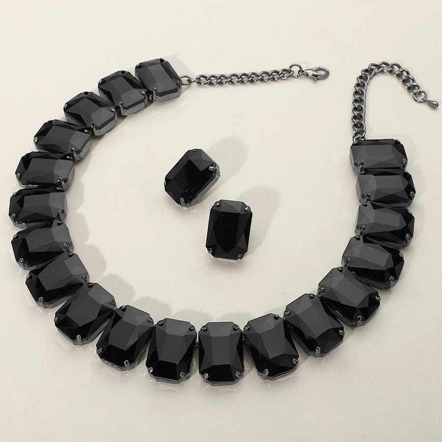 Emerald Cut Stone Collar Evening Necklace - Crystal Bridal Statement Necklace