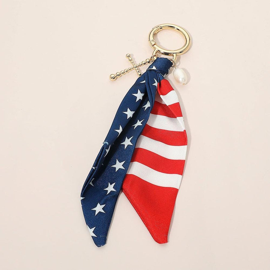 USA Flag Fabric Scarf Keychain Bag Charm - Patriotic Zip Charms - American Flag Keyring Gift
